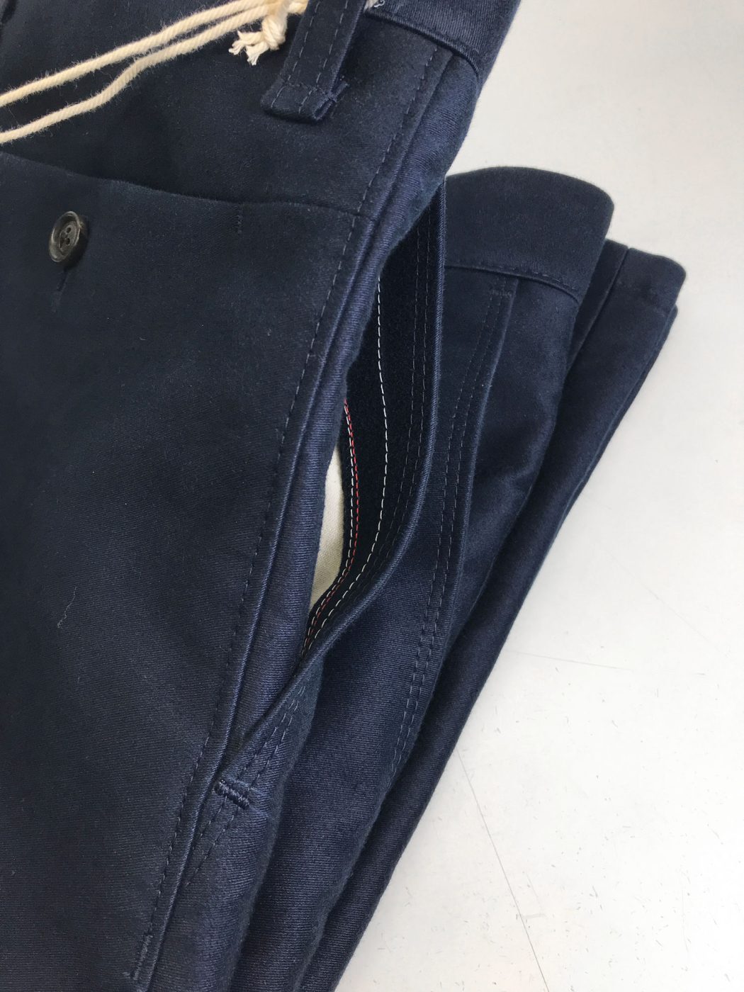 heavy super durable seablue moleskin trousers in organic cotton